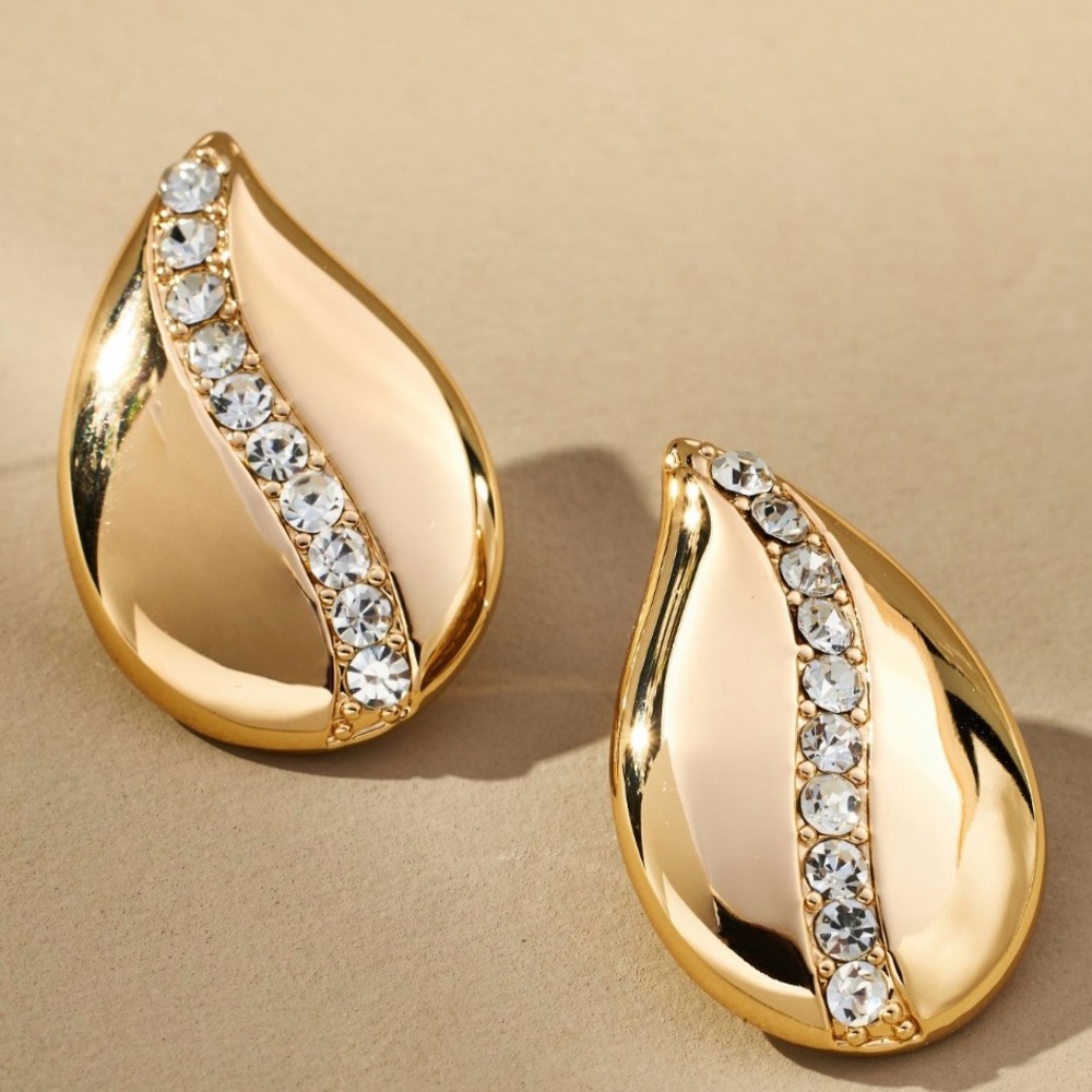 NWT Anthropologie Pavé Droplet Post Earrings - Gold - Brand New!